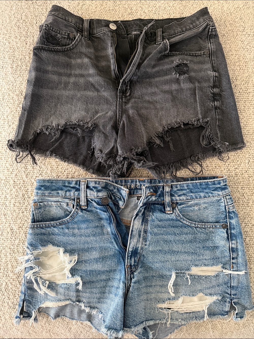 American Eagle Outfitters Distressed Black and Light Blue Jean Shorts